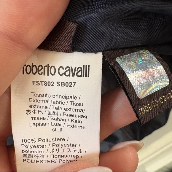 Roberto Cavalli Men’s Duck Down Puffer Vest Navy Blue Size 54 XL Hooded - Picture 11 of 14